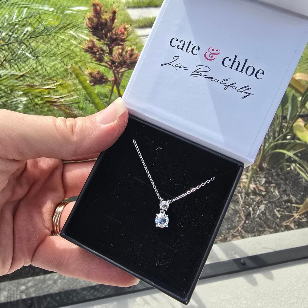 Customer photo review of Jasmine 18k White Gold Plated Drop Necklace with Swarovski Crystals