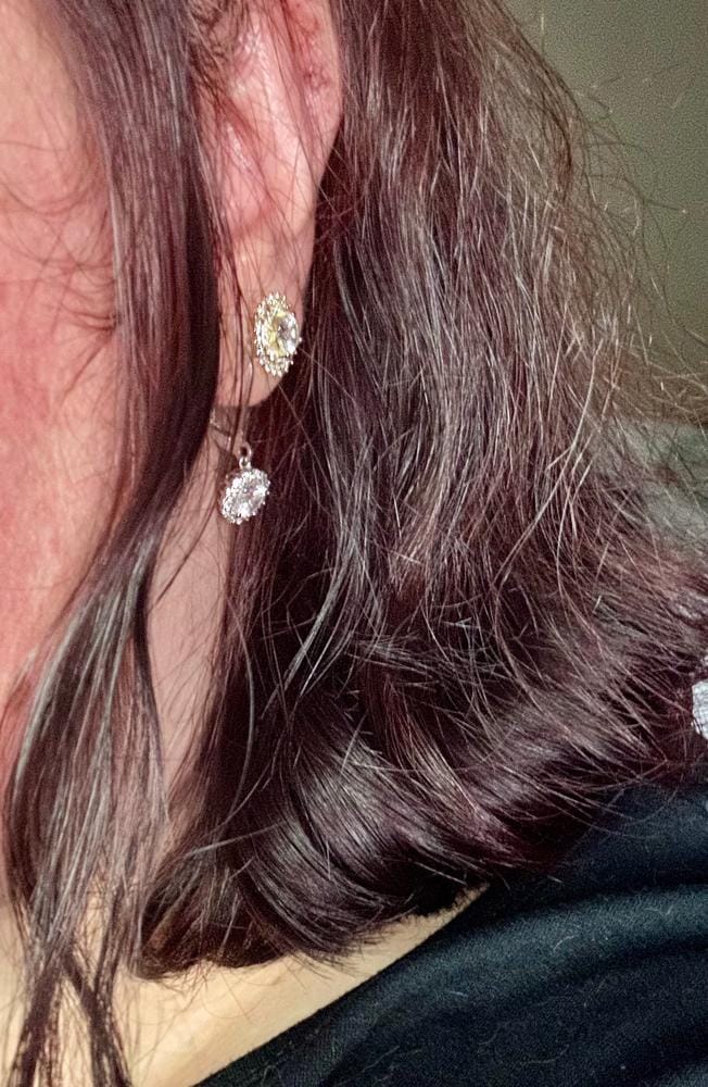 Customer photo review of Cordelia 18k White Gold Plated Stud Earrings with Round Cut Simulated Diamond Crystals - Final Sale