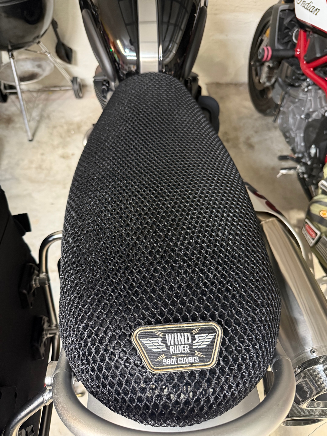 Wind Rider mesh seat cover on a Triumph Scrambler 1200