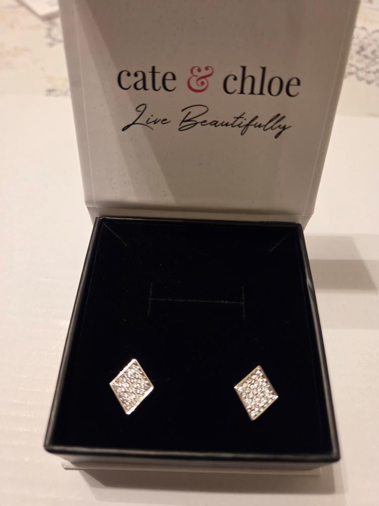 Customer photo review of Lennon 18k White Gold Plated Diamond Shaped Stud Earrings with Swarovski Crystals