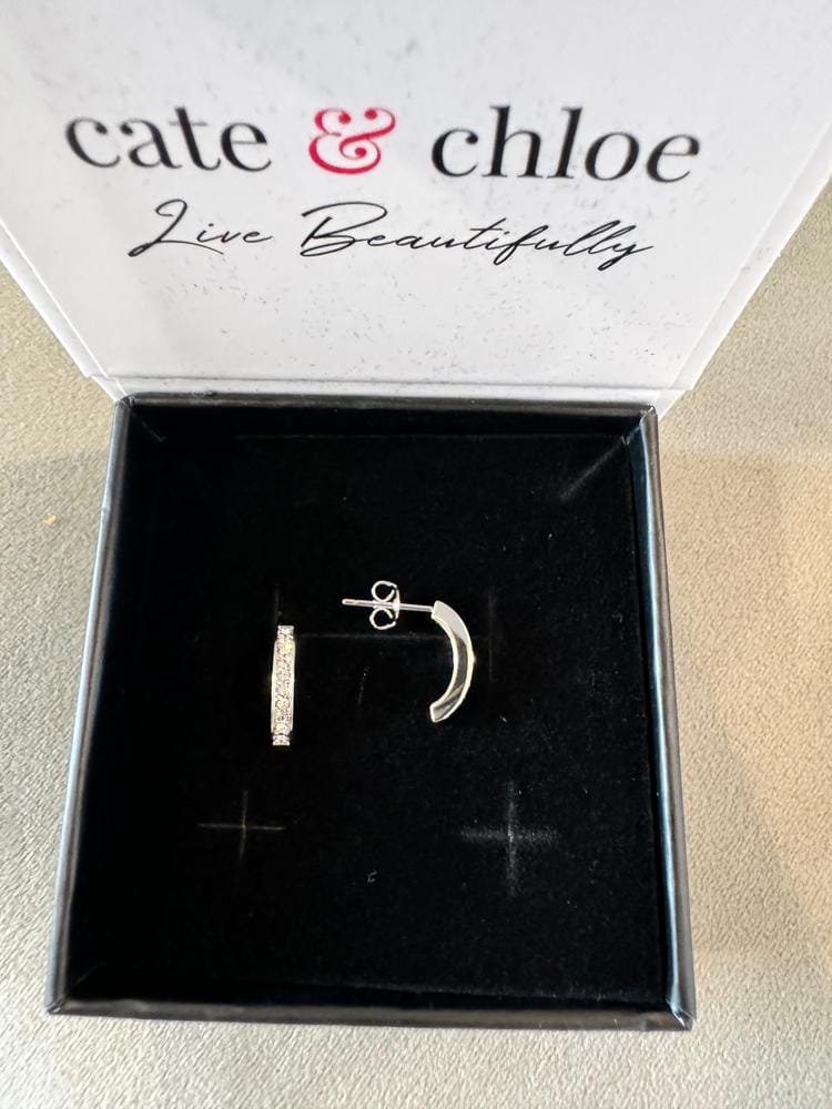 Customer photo review of Erin 18k White Gold Plated Half Hoop Earrings with Swarovski Crystals