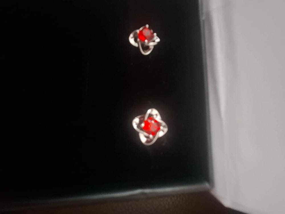 Customer photo review of Infinity 18k White Gold Plated Birthstone Flower Earrings with Swarovski Crystals
