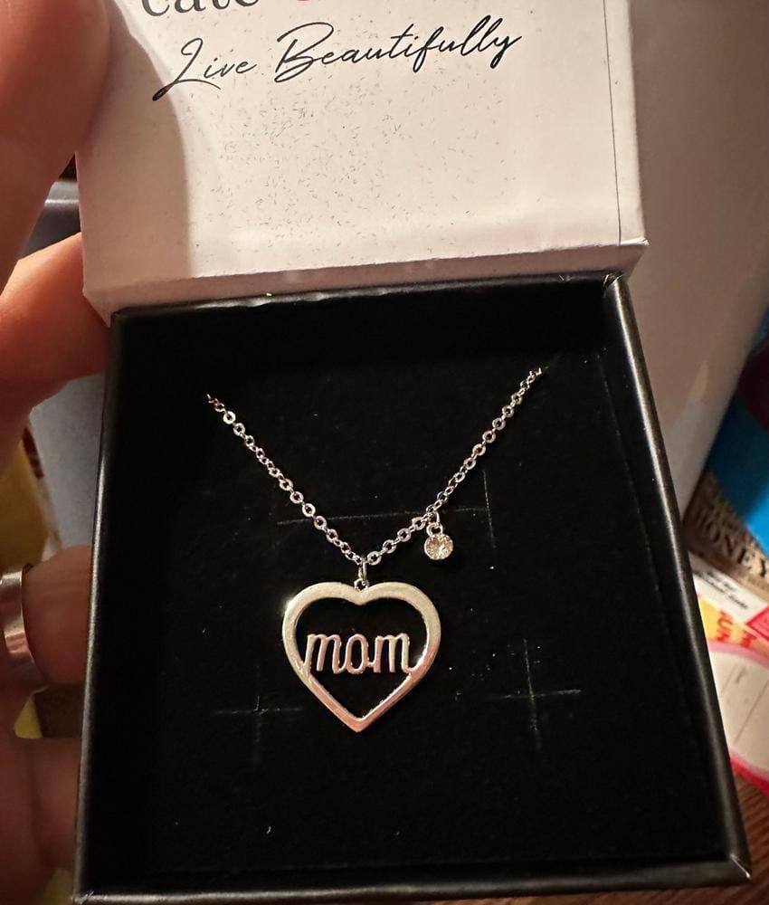 Customer photo review of Melody 18k White Gold Plated Mom Heart Necklace with Swarovski Crystal
