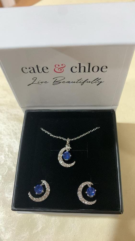 Customer photo review of Luna Birthstone Necklace 18k White Gold Plated Crescent Pendant Necklace with Round Cut Swarovski Crystals