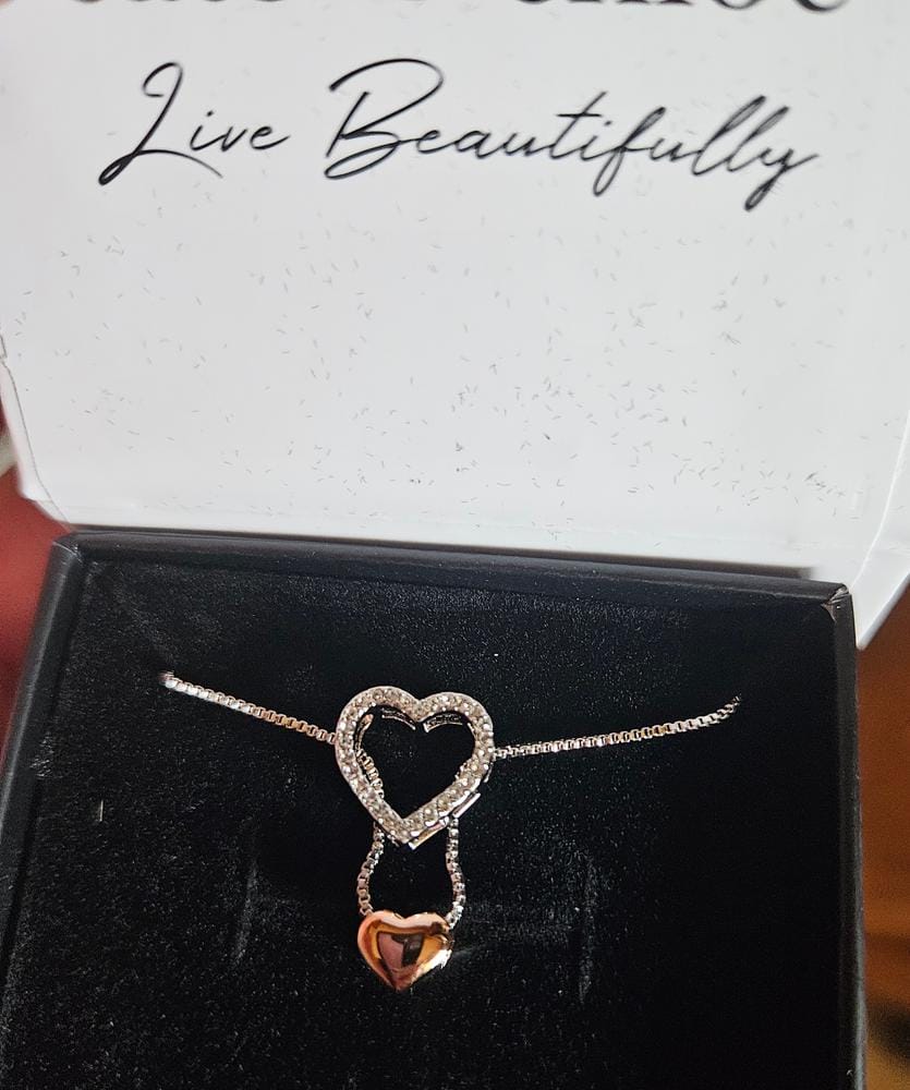 Customer photo review of Susan 18k White Gold Plated Halo Heart Necklace with Swarovski Crystals