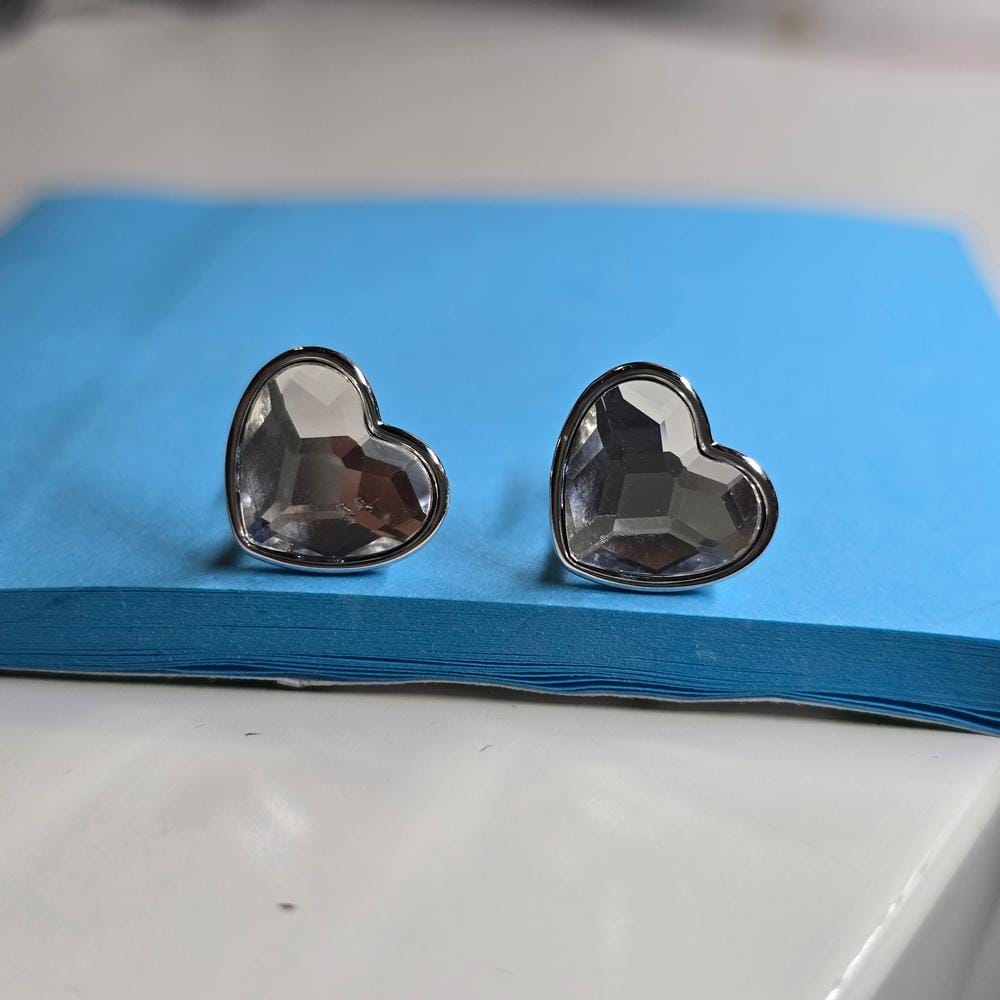Customer photo review of Violet 18k White Gold Plated Heart Stud Earrings with Swarovski Crystals - Final Sale