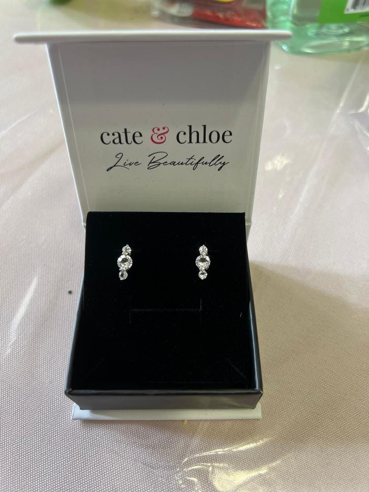 Customer photo review of Lucille 18k White Gold Plated Stud Drop Earrings with Swarovski Crystals