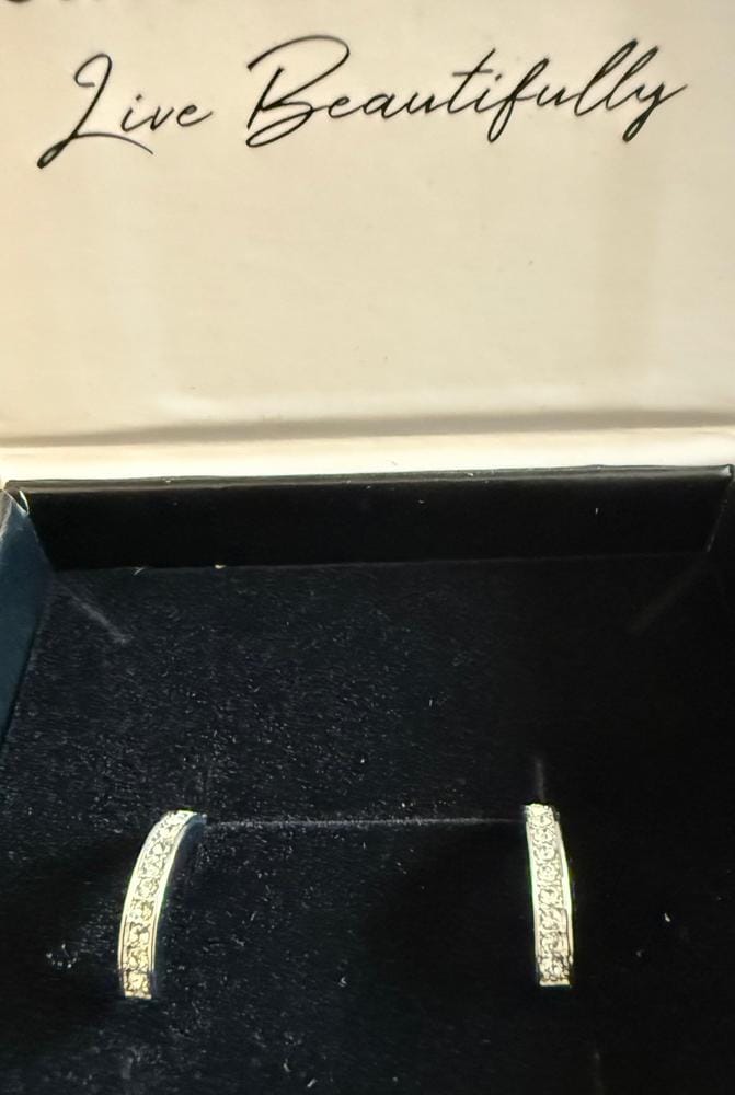 Customer photo review of Erin 18k White Gold Plated Half Hoop Earrings with Swarovski Crystals