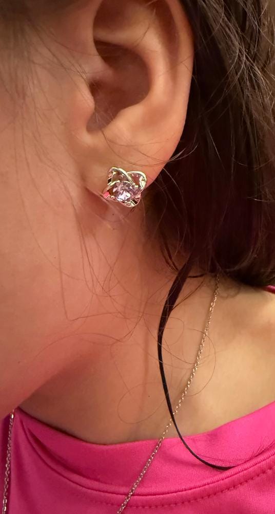 Customer photo review of Infinity 18k White Gold Plated Birthstone Flower Earrings with Swarovski Crystals