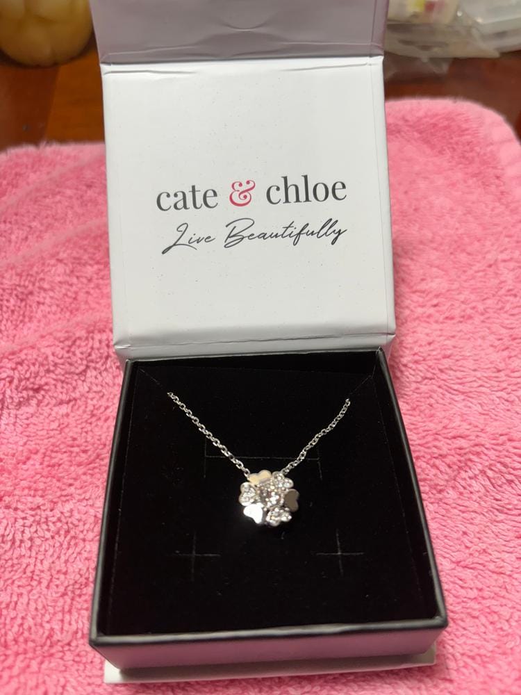Customer photo review of Khloe 18k White Gold Plated Flower Heart Necklace with Crystals