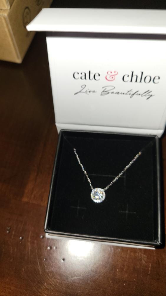 Customer photo review of Moissanite by Cate & Chloe Sutton 18k Gold Plated 925 Sterling Silver Necklace 1.1tcw