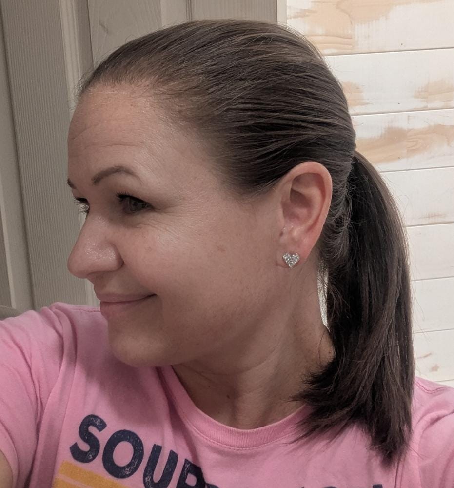 Customer photo review of Cecilia 18k White Gold Plated Silver Heart Stud Earrings with Swarovski Crystals
