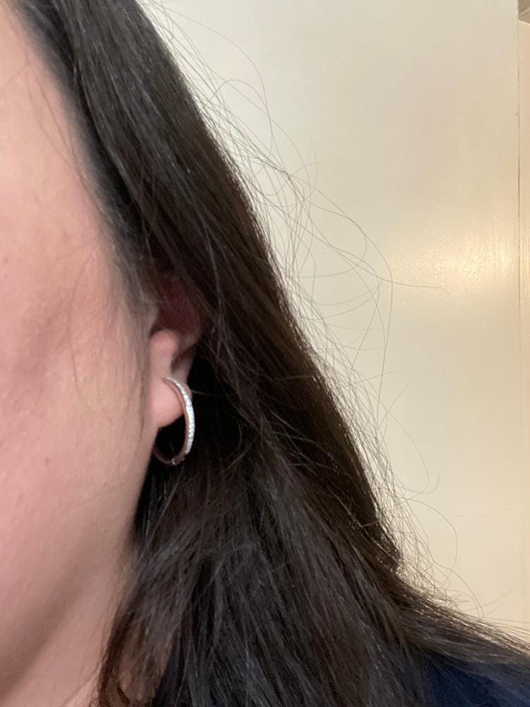 Customer photo review of Moissanite by Cate & Chloe Delaney 18k White Gold Plated 25mm 925 Sterling Silver Stud Earrings 0.23tcw