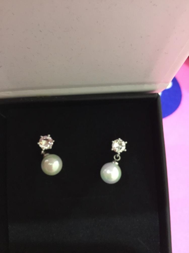 Customer photo review of Kyra 18k White Gold Plated Pearl Drop Earrings with Swarovski Crystals