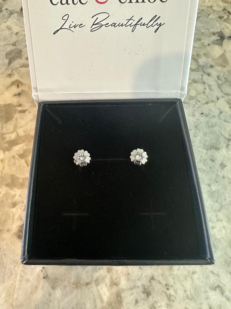 Customer photo review of Khloe 18k White Gold Plated Flower Heart Earrings with Crystals
