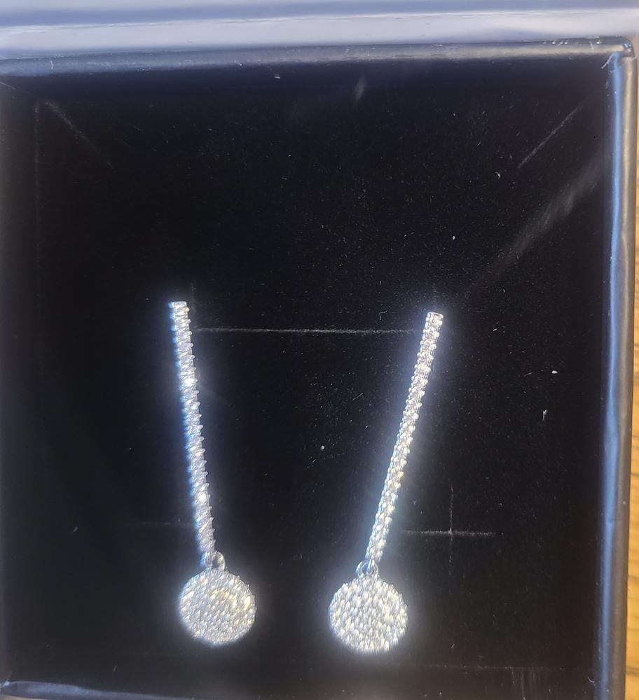 Customer photo review of Hazel 18k White Gold Plated Silver Drop Dangle Earrings with Simulated Diamond Crystals - Final Sale