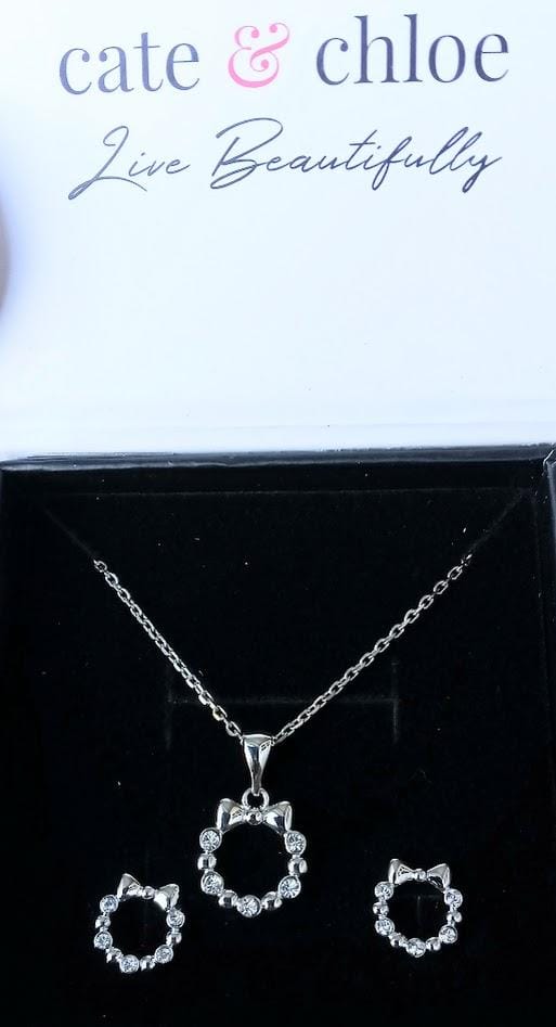 Customer photo review of Edith 18k White Gold Plated Silver Ribbon Necklace and Earring Set with Swarovski Crystals