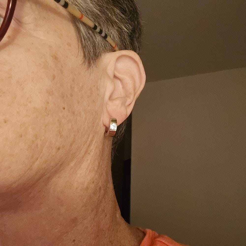 Customer photo review of Alana 18k White Gold Plated 14mm Small Hoop Earrings with Swarovski Crystals — Final Sale - Fab Fav