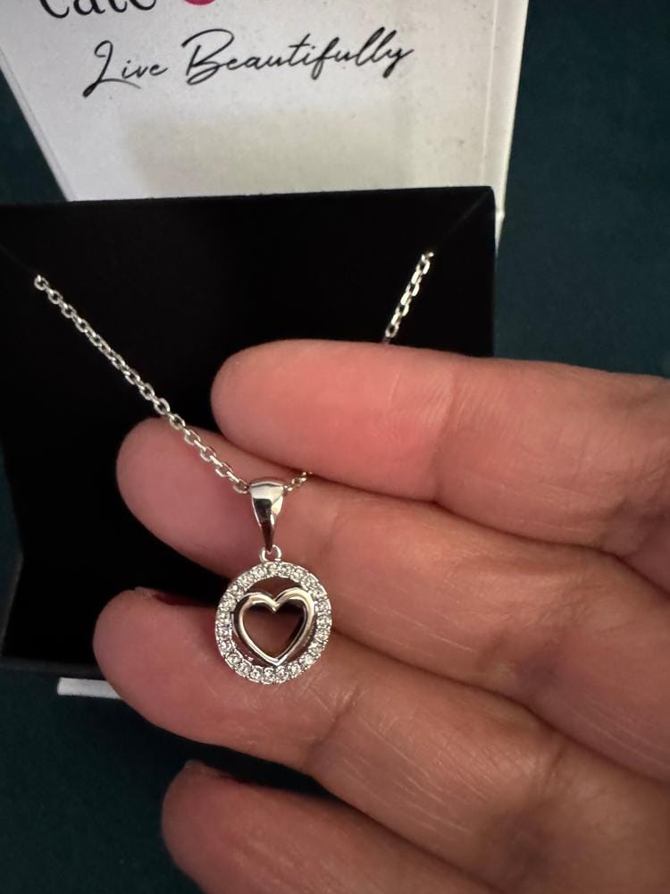 Customer photo review of Khaleesi 18k White Gold Plated Silver Heart Necklace with Swarovski Crystals