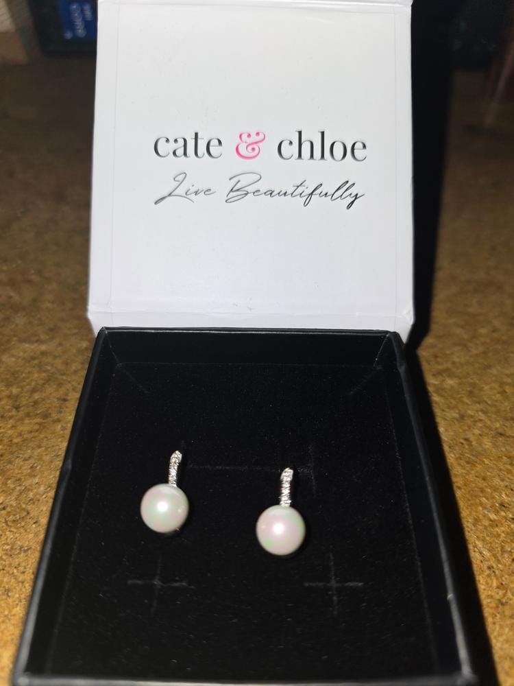 Customer photo review of Ann 18k White Gold Freshwater Pearl Drop Earrings with Swarovski Crystals