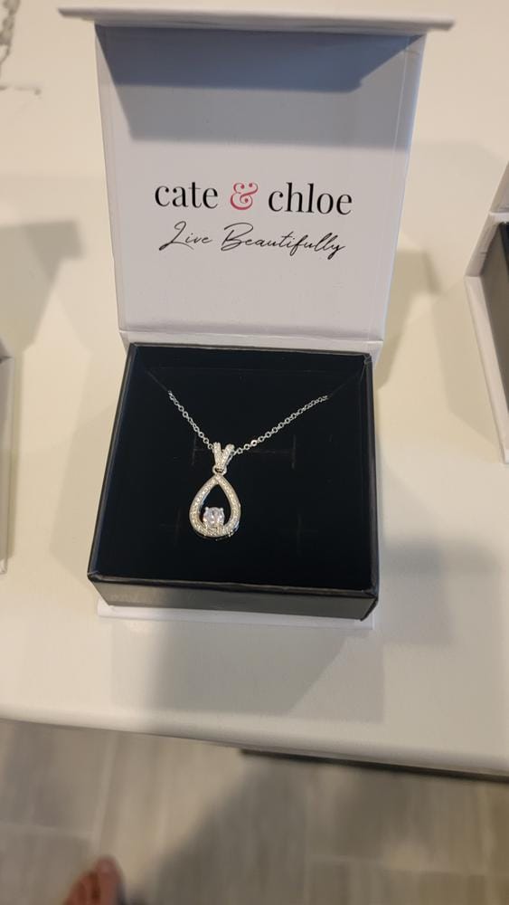 Customer photo review of Arabella 18k White Gold Plated Teardrop Necklace with Simulated Diamond Crystals