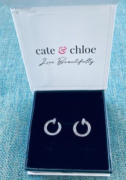 Customer photo review of Raven 18k White Gold Plated Circle Drop Stud Earrings with Swarovski Crystals - Final Sale