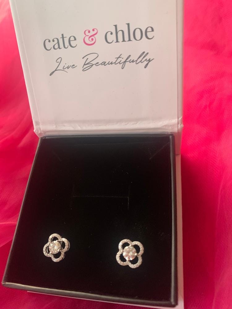 Customer photo review of Moissanite by Cate & Chloe Charlotte 18k Gold Plated 925 Sterling Silver Stud Earrings 1.28tcw