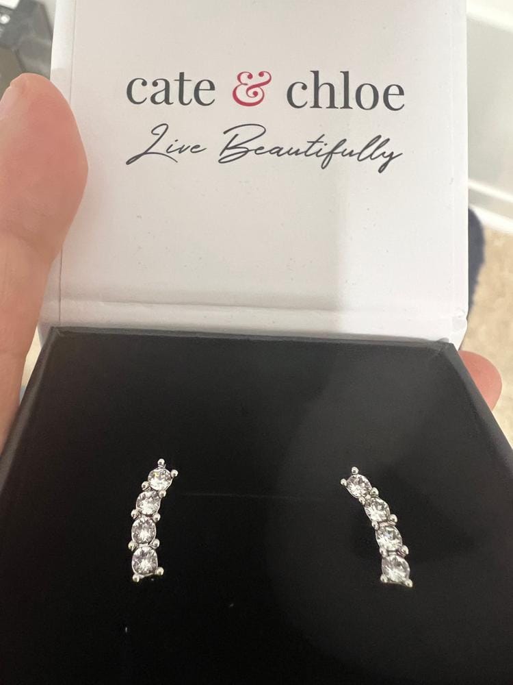 Customer photo review of Aubree 18k White Gold Plated Drop Stud Earrings with Swarovski Crystals