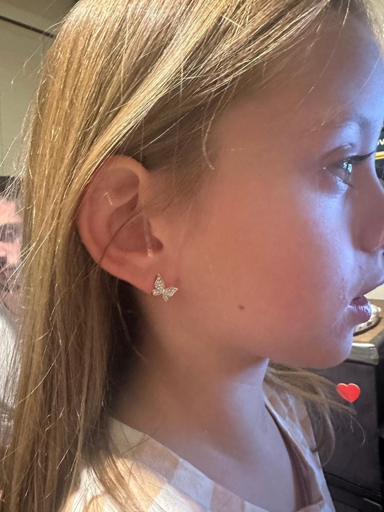 Customer photo review of Yuenen 18k White Gold Plated Silver Butterfly Stud Earrings with Swarovski Crystals