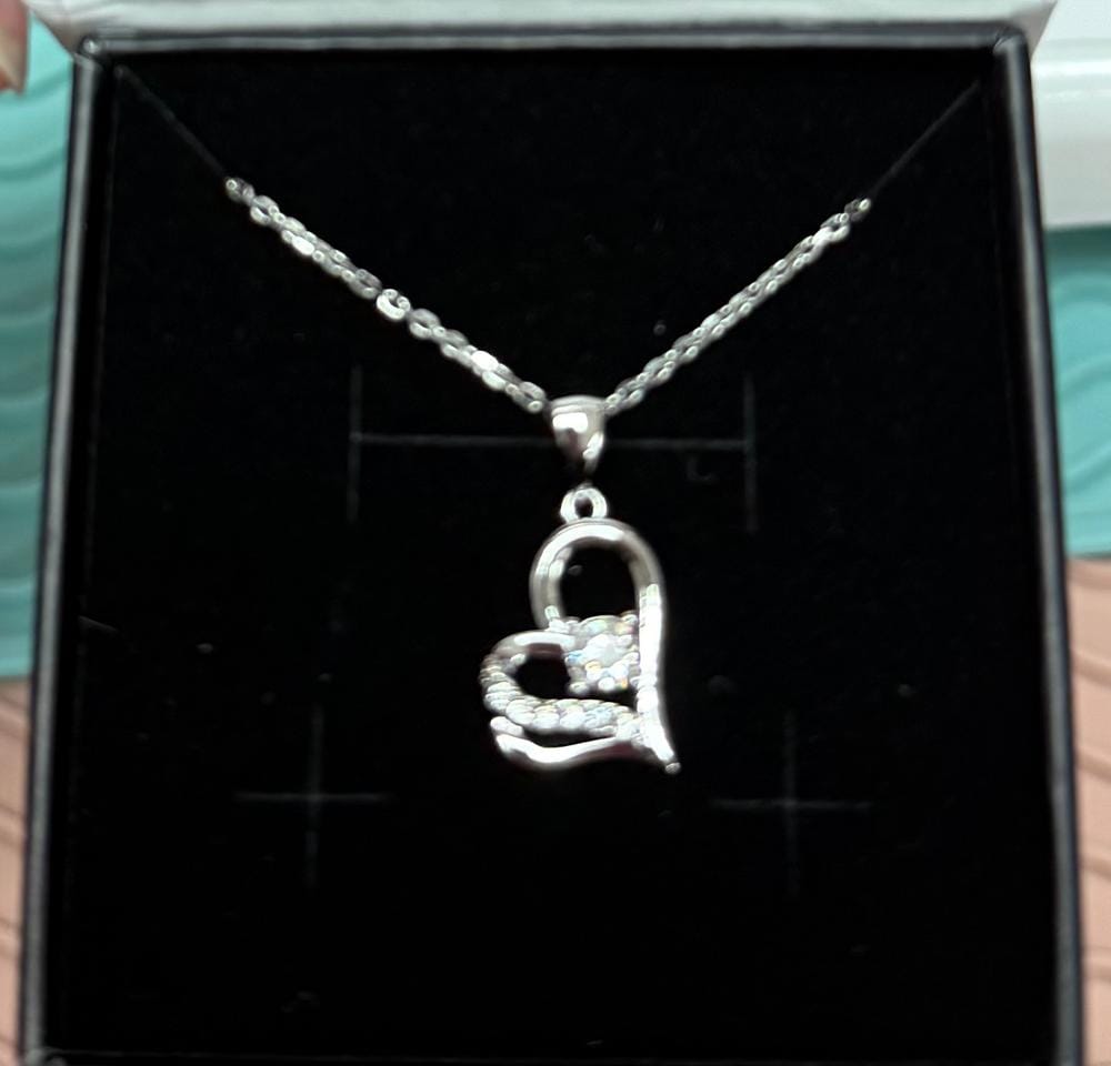 Customer photo review of Kara 18k White Gold Plated Silver Heart Necklace with Swarovski Crystals