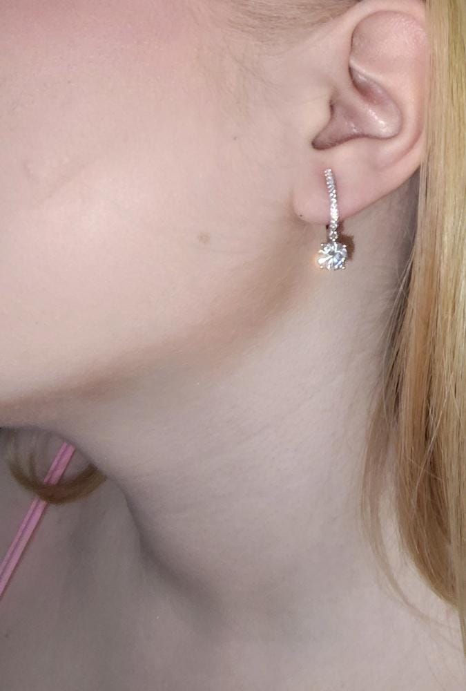 Customer photo review of Moissanite by Cate & Chloe Finley 18k Gold Plated 925 Sterling Silver Dangle Earrings 2.13tcw