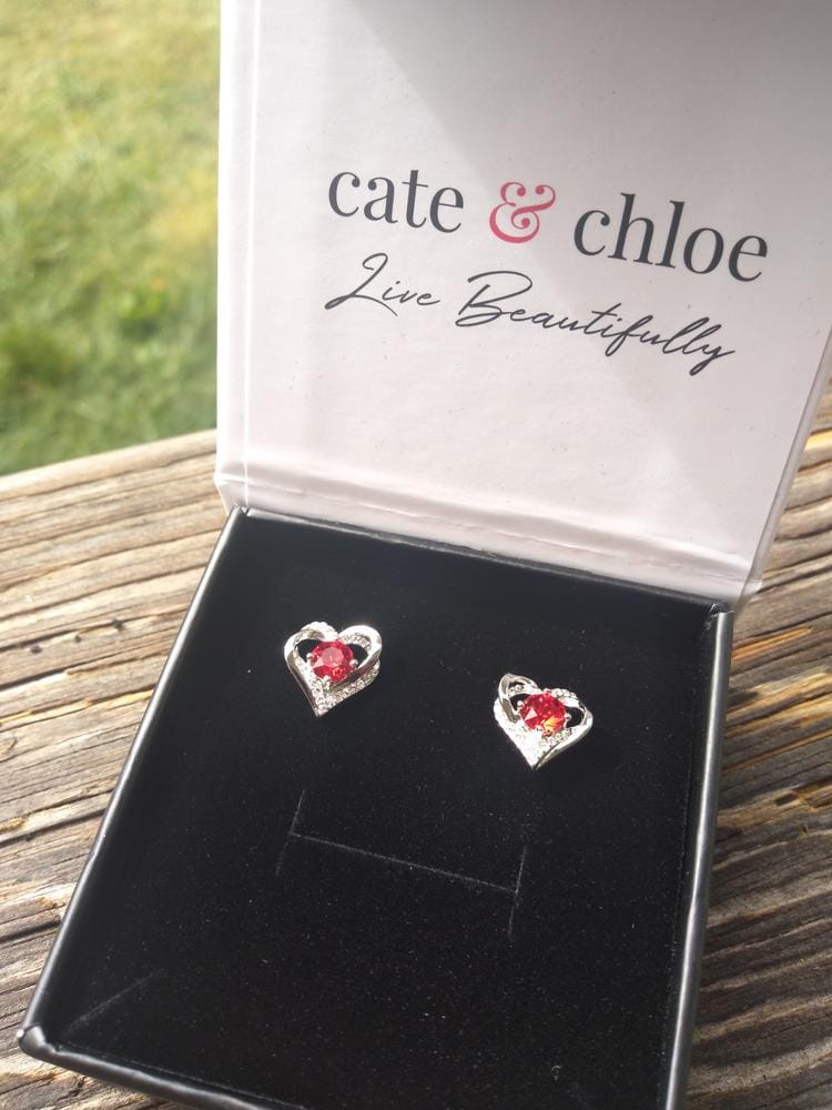 Customer photo review of Forever Birthstone 18k White Gold Plated Double Heart Stud Earrings with Swarovski Crystals