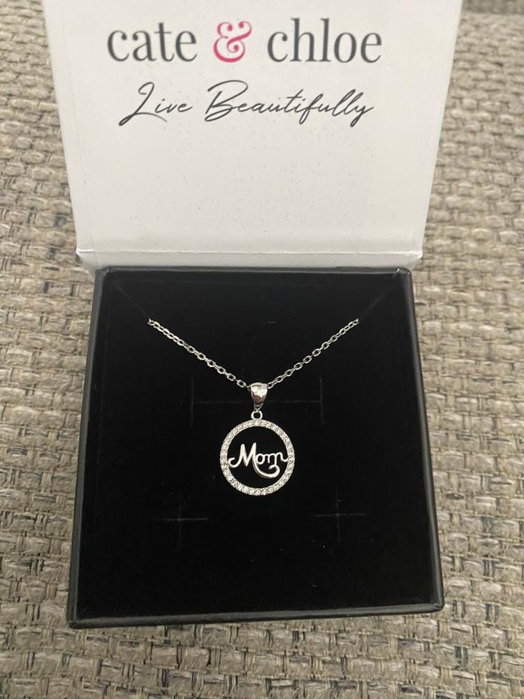 Customer photo review of Brandy 18k White Gold Plated Circle Mom Necklace with Swarovski Crystals