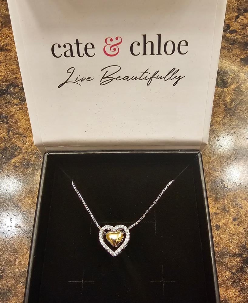 Customer photo review of Susan 18k White Gold Plated Halo Heart Necklace with Swarovski Crystals