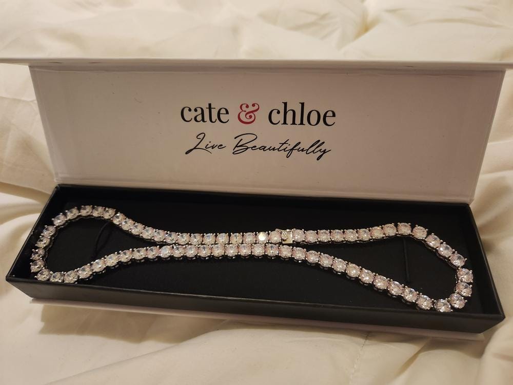 Customer photo review of Priscilla 18k White Gold Plated Tennis Necklace with Simulated Diamond Crystals