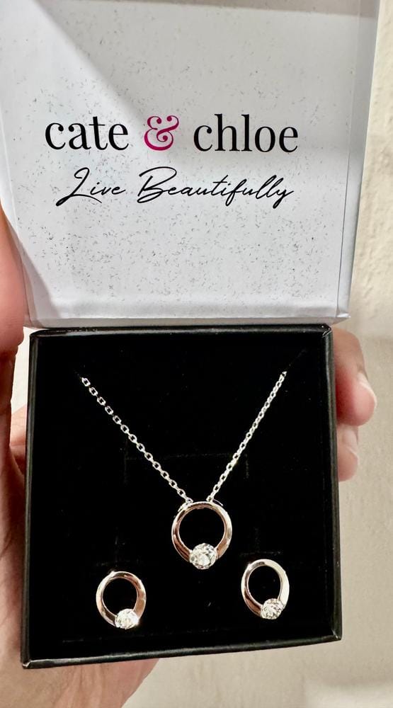 Customer photo review of Dahlia 18k White Gold Plated 13mm Hoop Necklace with Swarovski Crystal