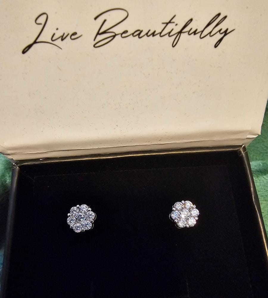 Customer photo review of Nova 18k White Gold Plated Stud Earrings with Simulated Diamond Crystals