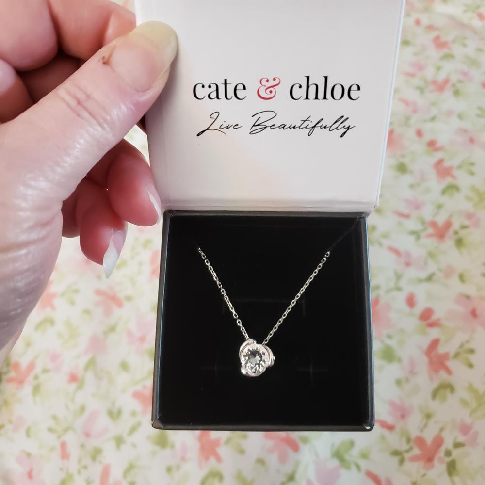 Customer photo review of Harmony 18k White Gold Plated Necklace with Round Cut Solitaire Swarovski Crystal