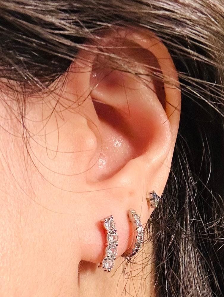 Customer photo review of Aubree 18k White Gold Plated Drop Stud Earrings with Swarovski Crystals