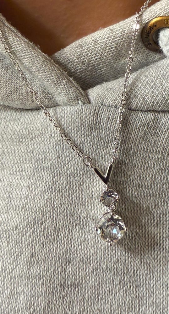 Customer photo review of Andy 18k White Gold Plated 2-Stone Pendant Necklace with Swarovski Crystals