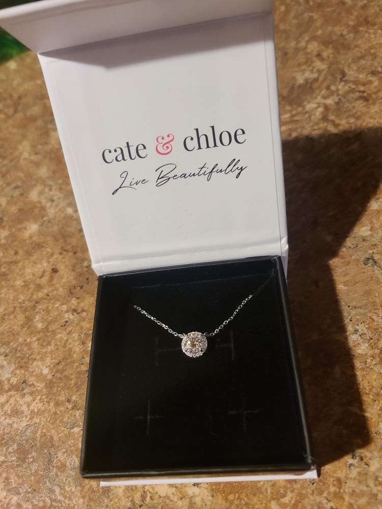Customer photo review of Moissanite by Cate & Chloe Sutton 18k Gold Plated 925 Sterling Silver Necklace 1.1tcw
