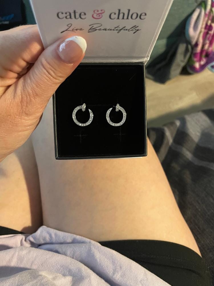 Customer photo review of Raven 18k White Gold Plated Circle Drop Stud Earrings with Swarovski Crystals - Final Sale