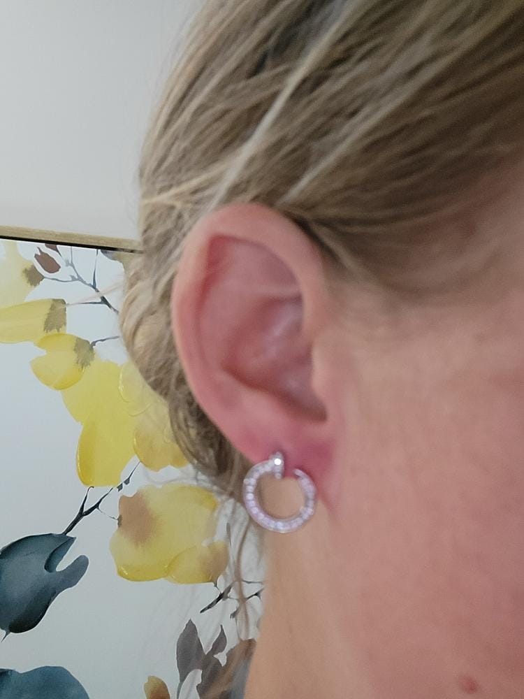 Customer photo review of Raven 18k White Gold Plated Circle Drop Stud Earrings with Swarovski Crystals - Final Sale