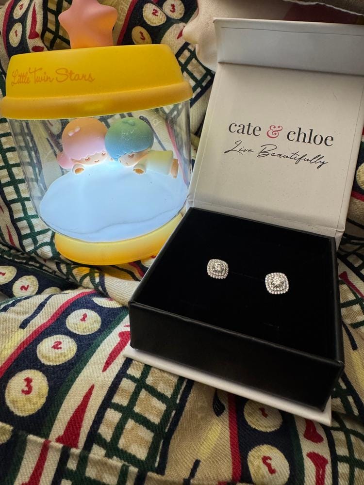 Customer photo review of Moissanite by Cate & Chloe Lucy 18k Gold Plated 925 Sterling Silver Stud Earrings 1.0tcw