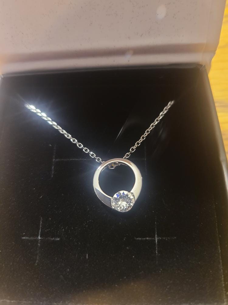 Customer photo review of Dahlia 18k White Gold Plated 13mm Hoop Necklace with Swarovski Crystal