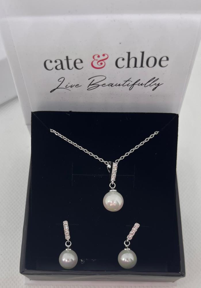 Customer photo review of Gabrielle 18k White Gold Plated Pearl Drop Earrings with Swarovski Crystals