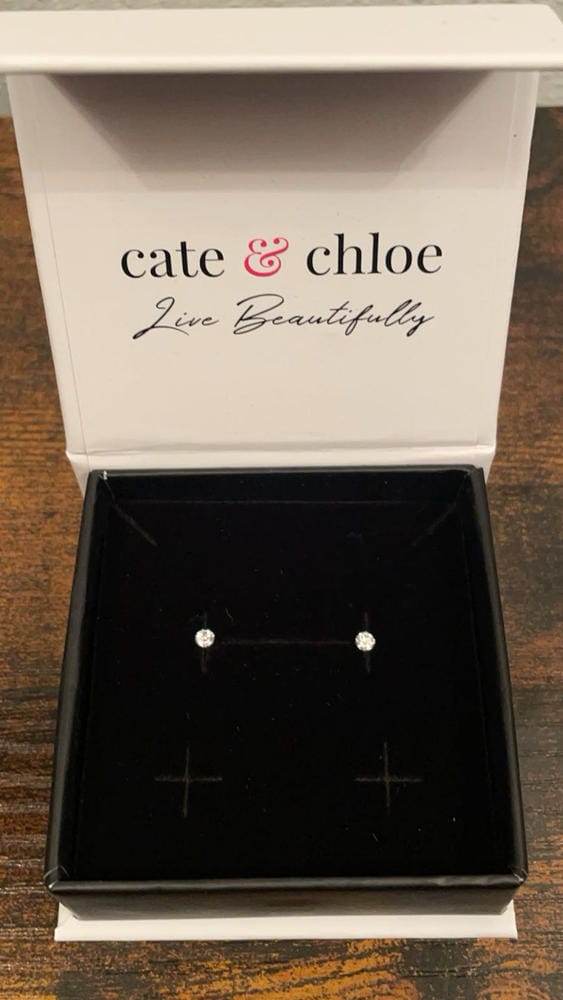 Customer photo review of Moissanite by Cate & Chloe Vera 18k Gold Plated 925 Sterling Silver Stud Earrings 0.2tcw