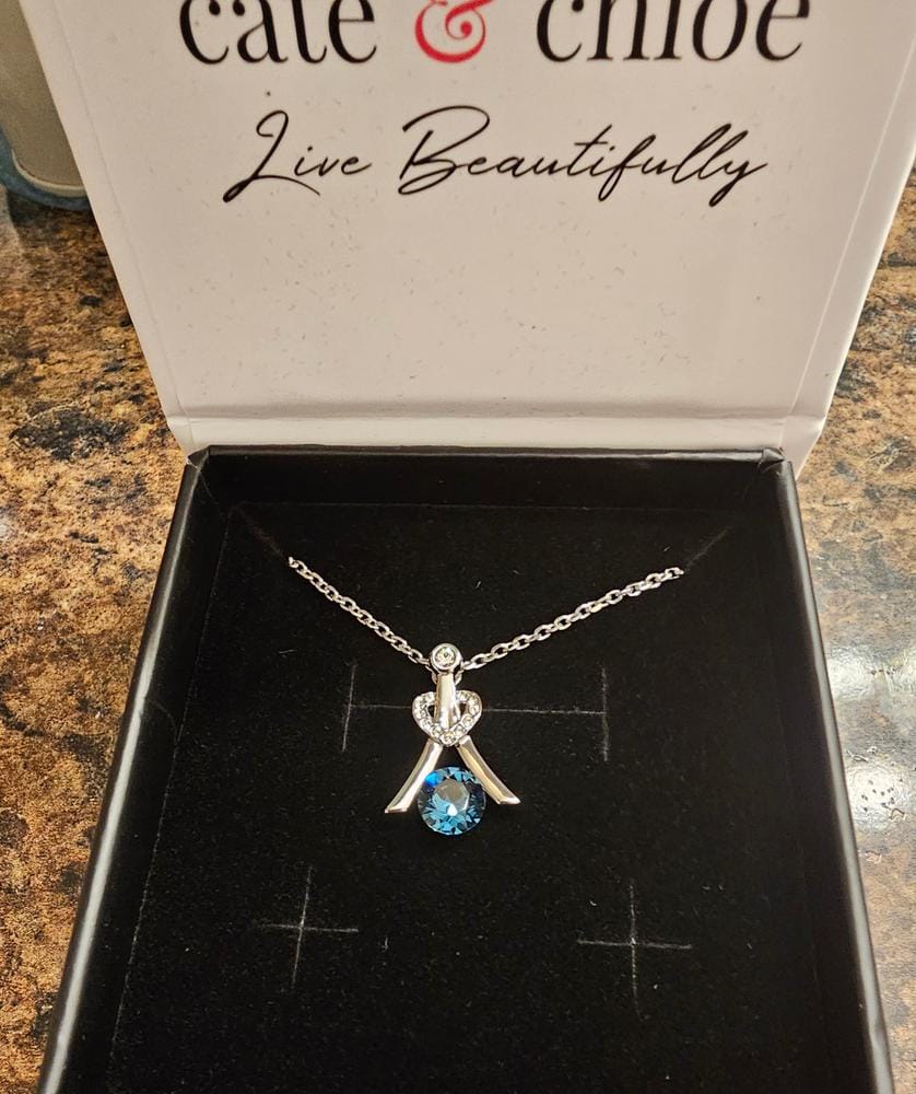 Customer photo review of Serenity Birthstone 18k White Gold Plated Necklace with Round Cut Swarovski Crystals