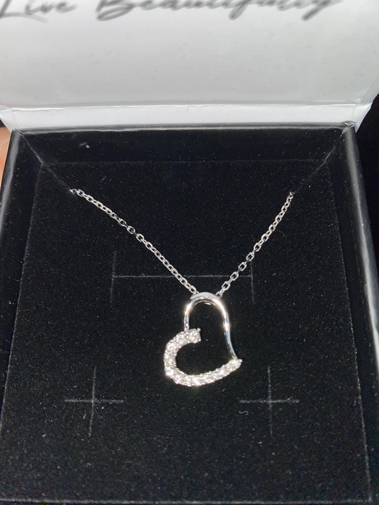 Customer photo review of Capri 18k White Gold Plated Silver Heart Necklace with Swarovski Crystals