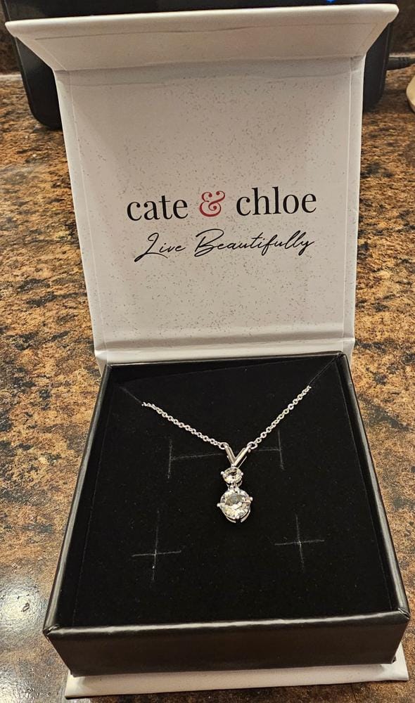 Customer photo review of Andy 18k White Gold Plated 2-Stone Pendant Necklace with Swarovski Crystals